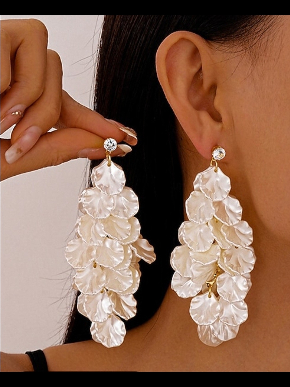 Nicole Miller Pearl White Petal Drop Earrings with Gold Accents